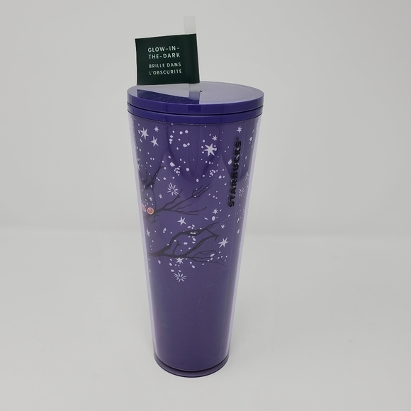 STARBUCKS NWT PURPLE AND BLACK FOREST GLOW IN THE DARK 24 OZ TUMBLER - Picture 2 of 12
